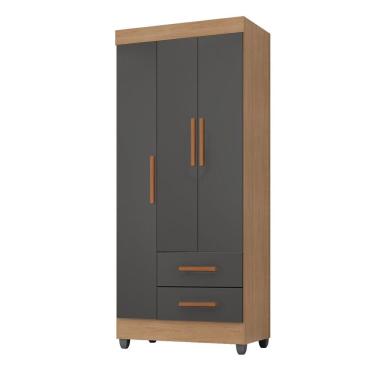 Imagem de Roupeiro 3 Portas Lite 76cm 30463 com 2 Gavetas - Nature/Cinza Móveis Leão 
