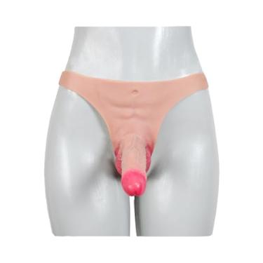 Imagem de Cinta com Pênis Acoplado em Borracha, 15 x 4 cm, Cor Rosa e Bege