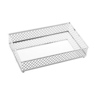 Imagem de Bandeja Decorativa Estante Metal Prateado Com Espelho Decora - Lyor