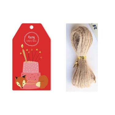 Imagem de 50 etiquetas de presente de papel de Natal com cordas, etiquetas de presente de papel de feliz Natal de 6,9 cm x 4,1 cm, etiquetas de presente com corda para lembrancinhas de festa, sacos de
