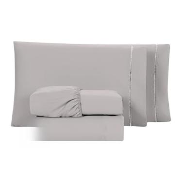 Imagem de Conjunto de lençóis com 04 peças de 400 fios, twin, queen e super soft king bed(Casal Cinza)