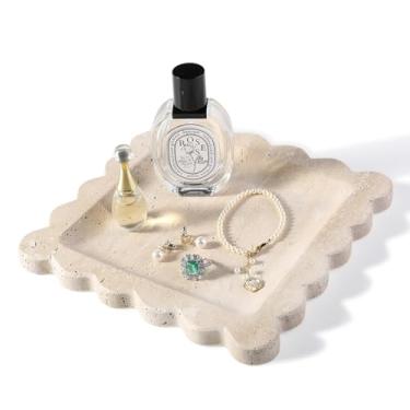 Imagem de Bandeja decorativa travertino, bandeja de mármore de 19,8 cm com borda recortada, prato de joias quadrado premium para brincos e chaves, prato exclusivo de pedra para frineds e mãe, presente de