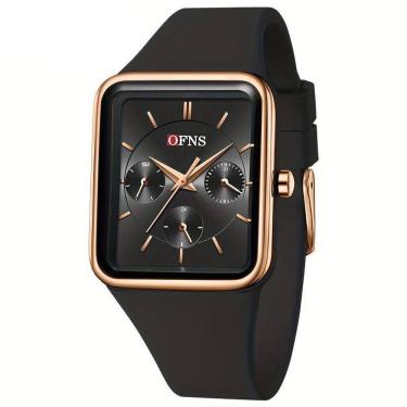 Imagem de Relógio Quadrado De Quartzo Feminino Da Ofns, à Prova D`água Rosa Preto