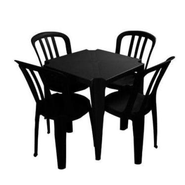 Imagem de Conjunto Mesa + 4 cadeiras de plástico Bistro Pretas - Central de emba