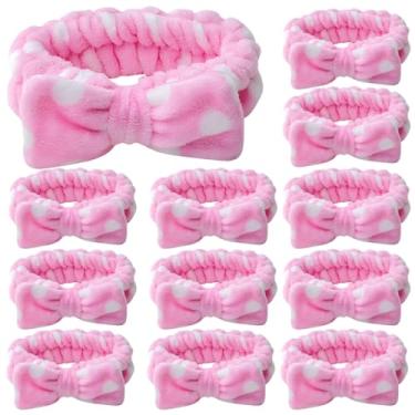 Imagem de 12 faixas de cabelo de flanela para mulheres, faixas de cabelo ajustáveis para chuveiro e maquiagem, inclui design de laço