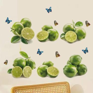 Imagem de Adesivos de parede de limão e borboleta, frutas frescas, PVC, 30x60cm 
