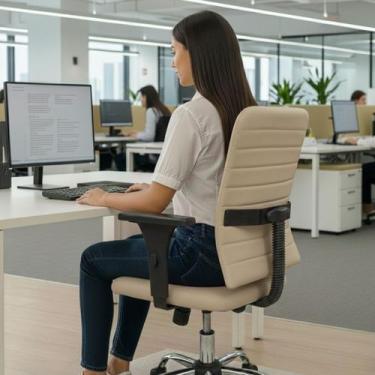 Imagem de Cadeira Escritório Ergonômica Luxo Bege Apoio Lombar NR17 Office Execu