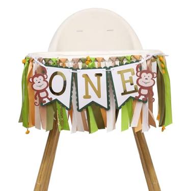 Imagem de Wild One Banner para cadeira alta - decoração de primeiro aniversário de macaco, artigos de festa temática safári na selva para o primeiro aniversário do bebê