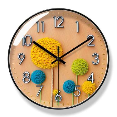 Imagem de Relógio de parede moderno floral de 30 cm com design redondo silencioso sem tique-taque