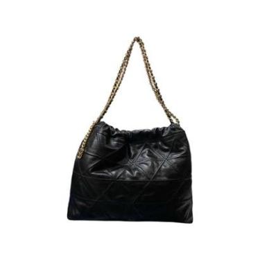 Imagem de Bolsa Feminina Schutz Couro Hobo Alça Corrente De Ombro Grande Preta-Feminino