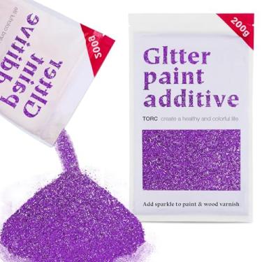 Imagem de TORC Aditivo de tinta purpurina roxa - pó de glitter de vários tamanhos para tinta acrílica, paredes, móveis de madeira e artesanato (200 g) - uso interior/exterior em todos os acabamentos