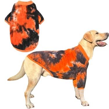 Imagem de PriPre Camisetas de algodão para cães coloridas pretas e laranjas macias e elásticas para cães de estimação roupas para cães médios (preto médio)