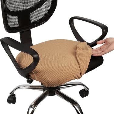 Imagem de Melaluxe Capa de cadeira de escritório jacquard elástica, lavável removível, capa para cadeira de mesa giratória, café claro