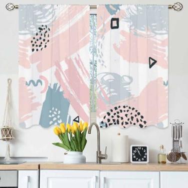 Imagem de Gpiaoyfo Boho Brush Strokes Cortinas de cozinha Geomtric Pop Art Splash Texturas Cores Pastel Cortinas de Camada Curta para Banheiro Café Cortinas de Janela Pequena Tratamento 2 Painéis (27,5 x 39