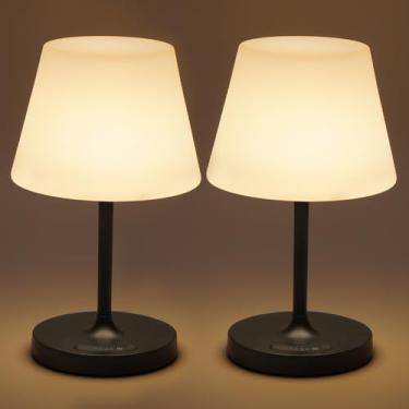 Imagem de 2 lâmpadas de mesa operadas por bateria ao ar livre, lâmpada de chuveiro IP54 à prova d'água, lâmpada recarregável sem fio de 4000 mAh, 3 temperaturas de cor regulável, luminária de mesa de toque