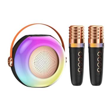 Imagem de Shakven Máquina portátil de karaokê,Karaokê portátil | Alto-falante de karaokê com dois microfones - Luzes LED, reprodutor de música para reunião familiar, caixa de som para adultos e crianças