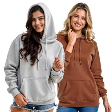 Imagem de Kit 2 Moletom Feminino Blusao Casaco Canguru Com Capuz-Feminino