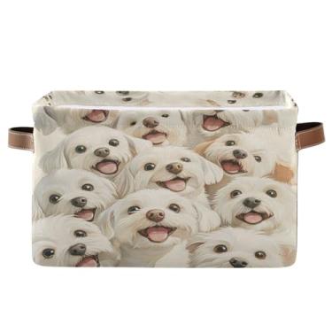 Imagem de STAYTOP Cesto de armazenamento grande para cães brancos fofos, caixas de armazenamento dobráveis à prova d'água com alça, usado para armários domésticos, escritórios, quartos, 1 peça