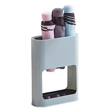 Imagem de YYBOES Suporte de guarda-chuva moderno de plástico para entrada azul, balde de guarda-chuva de carrinho de praia, suporte de guarda-chuva pequeno portátil para economia de espaço