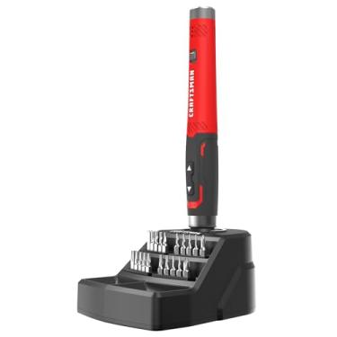 Imagem de CRAFTSMAN Kit de 25 peças de chave de fenda elétrica, conjunto de chaves de fenda de precisão de 4 V, recarregável, compatível com USB, inclui armazenamento de bits, base de carregamento, luz LED