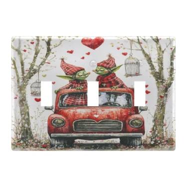 Imagem de Burbuja Valentine Gnomo Lover in Truck Toggle Light Switch Wall Plate Cover, placa decorativa de parede, parafusos incluídos, 3 gangs