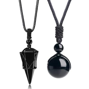 Imagem de weryerker 2 peças de pingente de cone pontiagudo hexagonal com pêndulo de pedra de cristal natural, pingente de contas de pedra de 16 mm para colar feminino e masculino, 14-27 in, Pedra Nylon