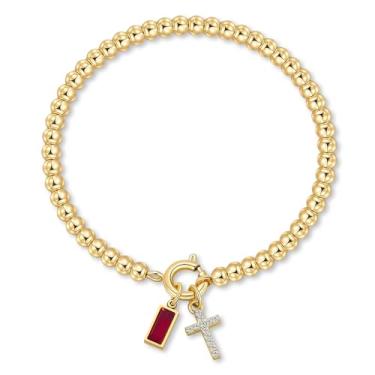 Imagem de Korotho Pulseira de pedra de nascimento cruzada para mulheres – Pulseiras elásticas delicadas banhadas a ouro 14 K, modernas, à prova d'água, não mancham, joias de aniversário, Natal, meias para mães