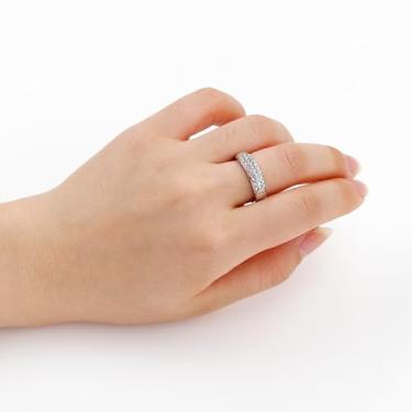 Imagem de Anel de eternidade clássico banhado a ouro rosa e prata zircônia cúbica para mulheres – Joias modernas brilhantes para casamento, festa, noivado e uso diário YC6527, One Size, Latão, Sem pedra