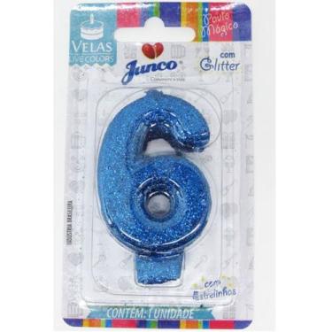 Imagem de Vela Aniversario Live Colors Com Gliter Azul N6 Junco
