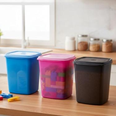 Imagem de Pote Multiuso 6L com Tampa – Organização para Casa, Cozinha, Pets e Muito Mais | Proteção Contra Umidade | Grãos, Ração, Itens de Limpeza, Brinquedos (AZUL, 2 unidades)