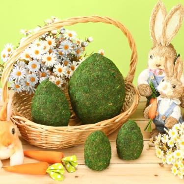 Imagem de Memorywuu 4 Ovos de Páscoa de musgo falso grandes, ovos de musgo artificial para artesanato, 20,3 cm, 15,2 cm, 10,2 cm, bolas verdes de espuma, cesta de Páscoa, presente para decoração de mesa de