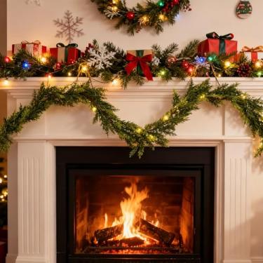 Imagem de Guirlandas de Natal de toque real para decoração de recife de cedro de pinheiro falso para janelas, parede, casa, ao ar livre (A-110)