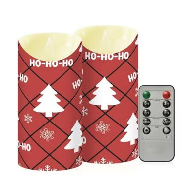 Imagem de Wassud Árvores de Natal flocos de neve xadrez vermelho velas sem chama com controle remoto, velas realistas cintilantes com temporizador, velas decorativas para Natal, casamento, festa, decoração de