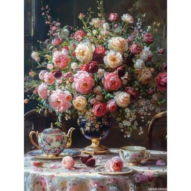 Imagem de UPABLUNSO Kits de arte de diamante 5D de flores para adultos, kits de arte de diamante de flores, brocas redondas de pintura de diamante, kits DIY para adultos, passatempos para mulheres, pinturas de