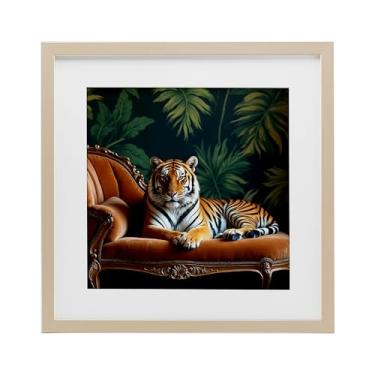 Imagem de Stupell Industries Impressão emoldurada Tiger Lounging on Chaise Birch Under Glass, design por Lettered and Lined, 13 x 13