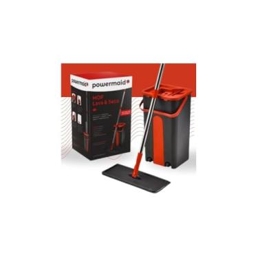 Imagem de Flat Mop Rodo Lava e Seca com Balde, Microfibra Lavável, Cabo Inox 125cm, Base Flexível, 5 Litros, Inclui 1 Refil