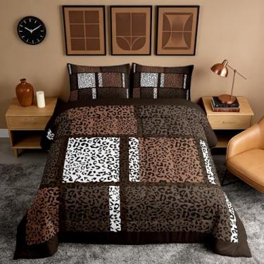 Imagem de Jogo de cama queen com estampa de leopardo, pele de animal selvagem, microfibra supermacia, para adultos, guepardo africano, textura de patchwork, 2 fronhas, estilo simples e moderno