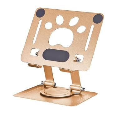 Imagem de Suporte giratório de 360° para mesa, suporte de mesa ajustável de metal com pata de gato fofo, acessórios de viagem para iPad Pro/Air/Mini, iPhone Pro/Max/Plus e outros tablets (ouro)