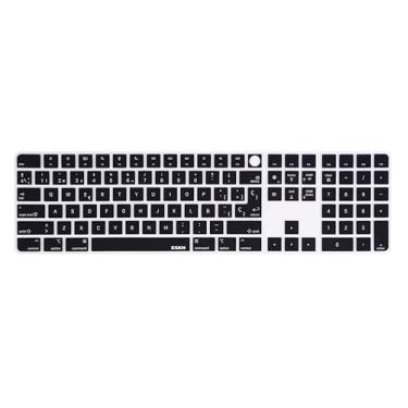 Imagem de XSKN Capa para teclado de silicone com letra espanhola preta UE e EUA versão universal para iMac 2021-2023 24 polegadas M1 M3 Magic Keyboard com Touch ID e teclado numérico 2022 Mac Studio A2520