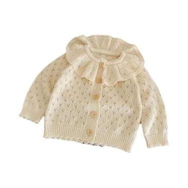 Imagem de Cardigan De Manga Longa Com Gola Rendada Para Meninas, Suéter Tricotad