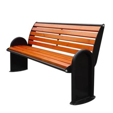 Imagem de NRNQMTFZ Banco de jardim, banco de parque com estrutura de aço com encosto, cadeiras de fileira com bancos traseiros espessos, resistência ao clima, cadeira de espera de lazer para 2 a 3 pessoas