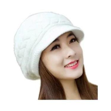 Imagem de Gorro De Inverno Feminino Quente De Lã Tricotada Estilo Retrô Para Esq