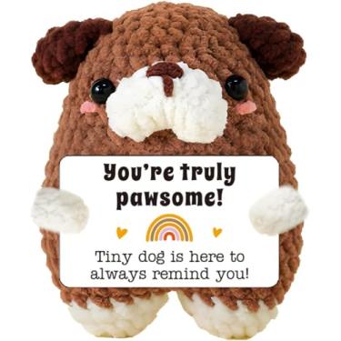 Imagem de You're Truly Pawsome Gift – Cachorro de crochê feito à mão, decoração de mesa de incentivo fofa para amigos, colegas de trabalho e família