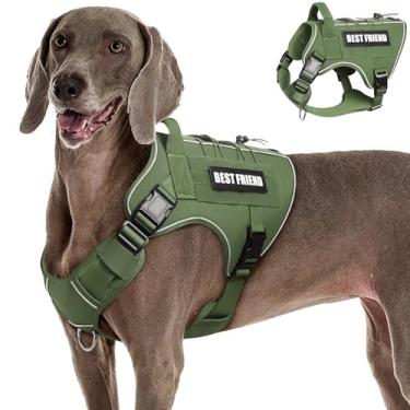 Imagem de MOOGROU Peitoral tático para cães grandes, sem puxão, colete militar com alça, peitoral refletivo e resistente para animais de estimação K9, trabalho, caminhada, treinamento, verde, GG