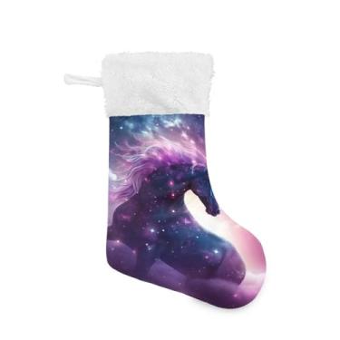 Imagem de ATTX Meias de Natal de cavalo galáxia, suportes de presente brancos de pelúcia para decorações de festas de fim de ano (17,7 polegadas, pacote com 2) #318