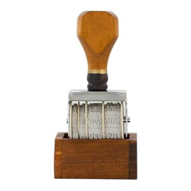 Imagem de Carimbo de data em rolo estilo vintage, cabo de madeira, modelo transparente, impressões profissionais para cartão postal, envelope, álbum de recortes, madeira, metal 8,5 x 3,2 cm (Alça de cor de