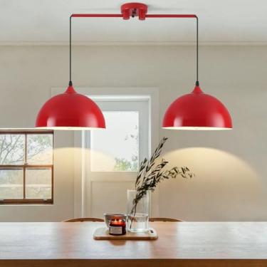Imagem de Otmilance Luminárias Pendentes Para Ilha De Cozinha, 2 Luzes, Cúpula Vermelha, Luminária Moderna Sala Jantar, Iluminação, Sala, Bar, Café