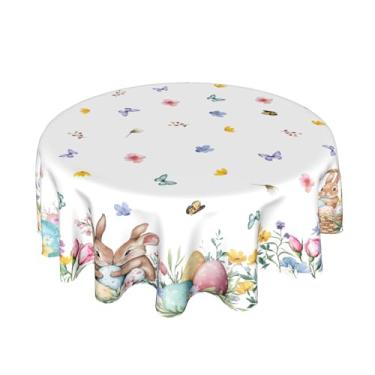 Imagem de Toalha de mesa de Páscoa redonda de 152 cm, floral, primavera, ovo, coelho, decorativa, toalha de mesa redonda, capa de mesa de Páscoa, decoração de Páscoa, para cozinha, ambientes internos e