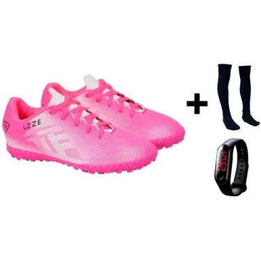 Imagem de Chuteira Society Costurado Adulto UZ+ Meião + Relógio - UZZE, Pink, 40