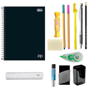 Imagem de Kit Material Escolar Feminino Completo Tons Pastel, Volta Às Aulas Premium, Para Ensino Fundamental e Médio (Preto)